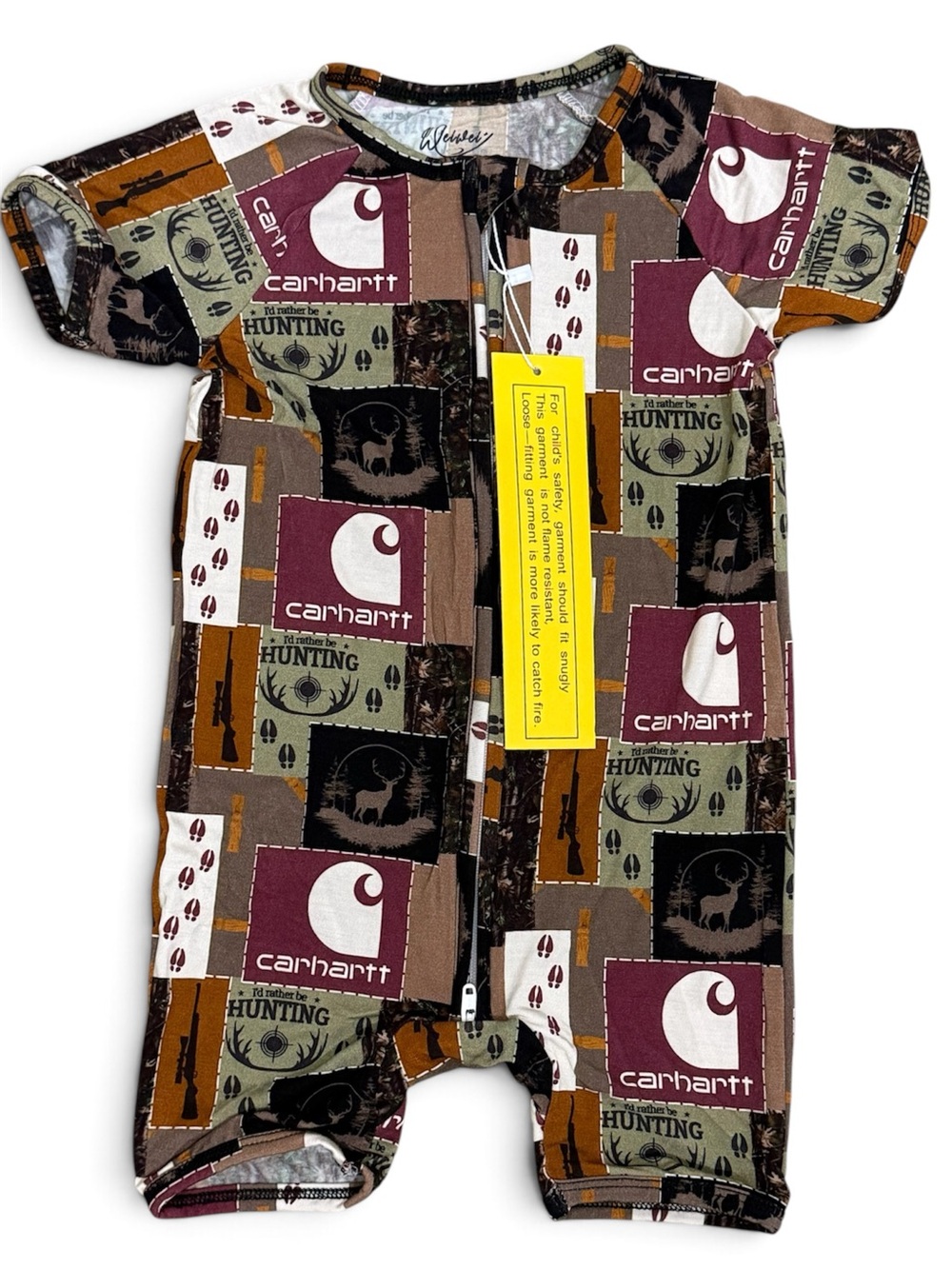 12-18m Carhartt Kids' Brown Camo Patch Bamboo Short Sleeve Romper